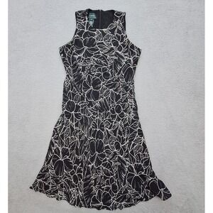 Lauren Ralph Lauren Midi Dress Womens‎ Medium Black Floral Botanical Silk